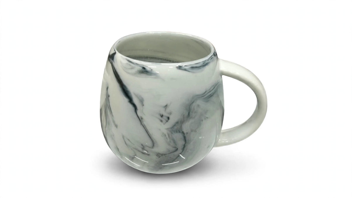 Marble Swirl Chunky Barrel Mug - Grey & White